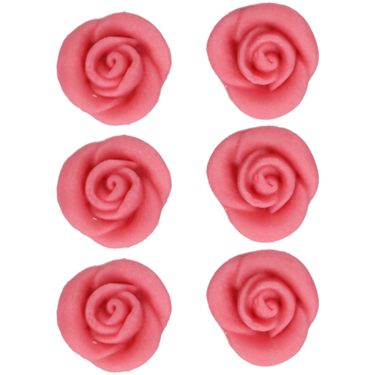 FunCakes 6 Marzipan Rosen mit Blätter, pink ca. 3,5 cm x  2,5 cm (B X H)