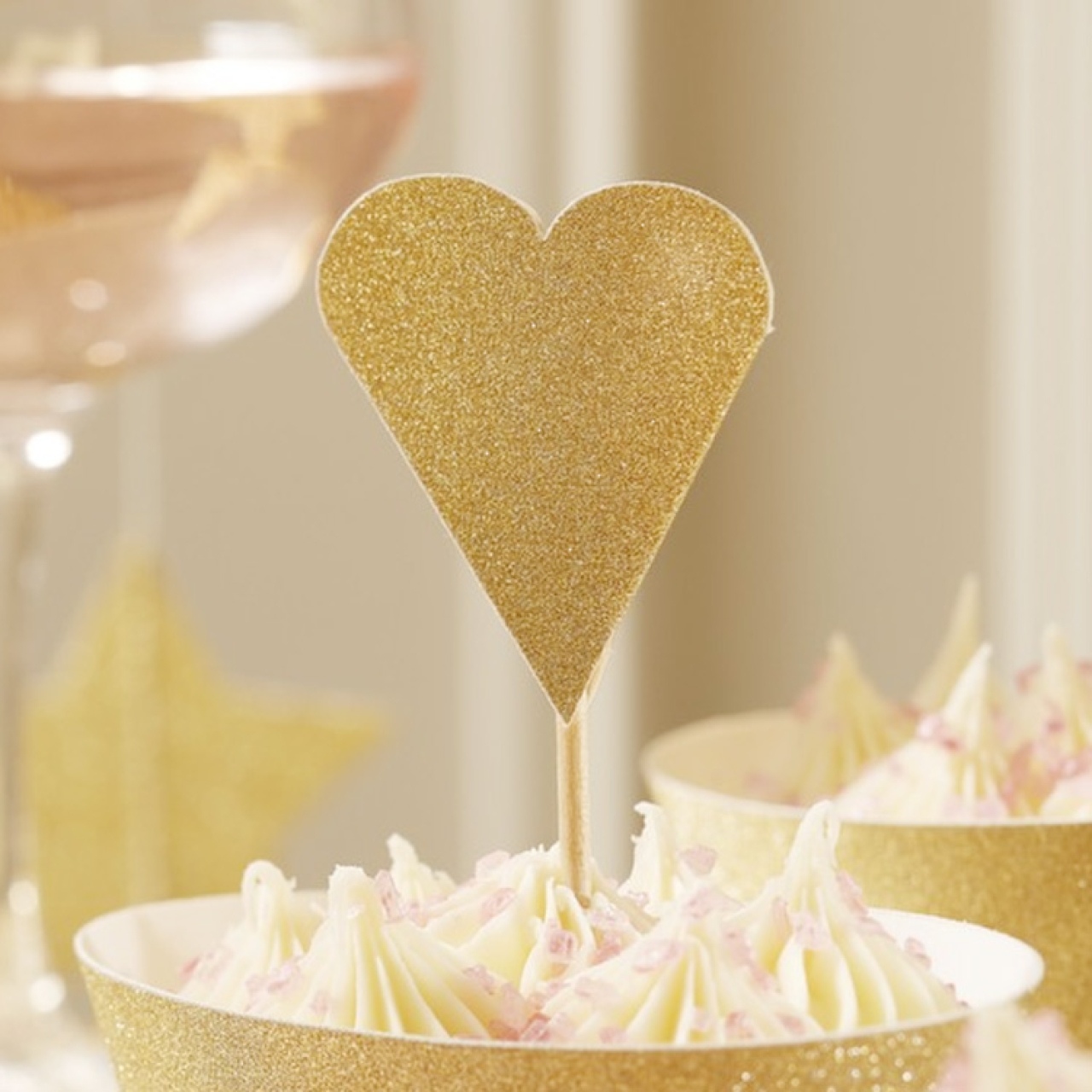Cupcake-Picker "Goldene Herzen", 12 Stück, 10,5 cm