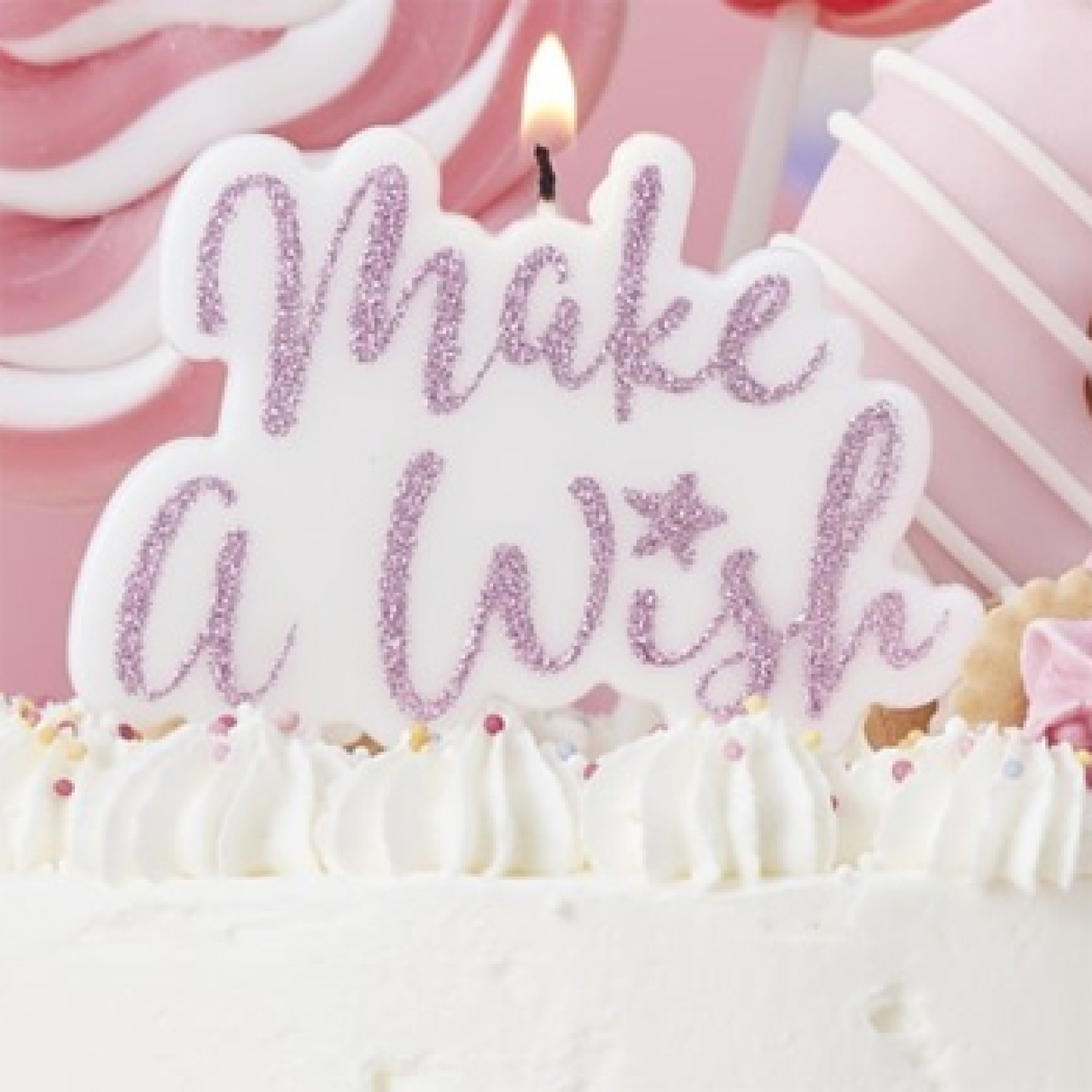 Geburtstagskerze Make a Wish Pink Glitzer