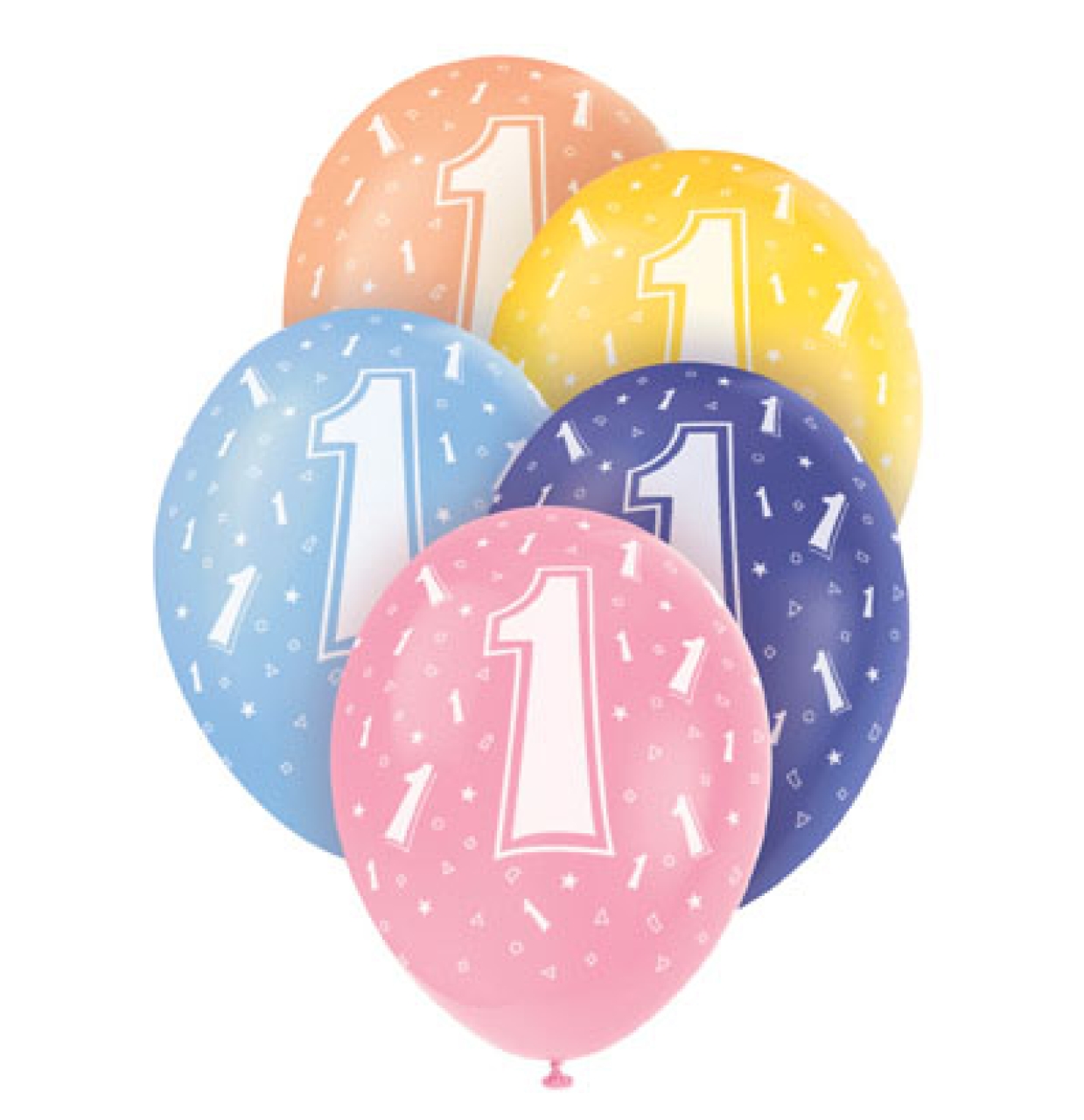 5 Party Luftballons mit Zahl, '1', 30 cm