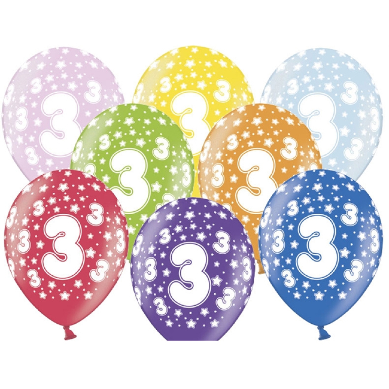 6 Party Luftballons mit Zahl, '3', 30 cm