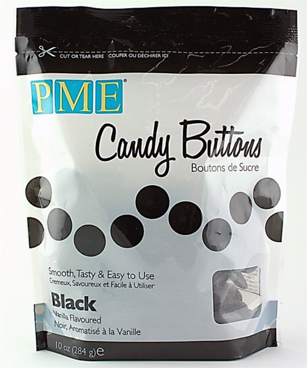 PME Candy Buttons Vanilla schwarz, Schmelzdrops 284 g