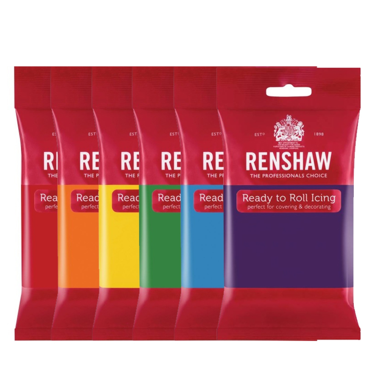 Renshaw Fondant Set 'Regenbogen' Türkis (Blau), Grün, Gelb, Rot, Orange, Purle (Lila)