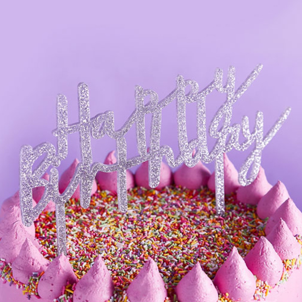 Torten-Topper "Happy Birthday" Silber, Acryl