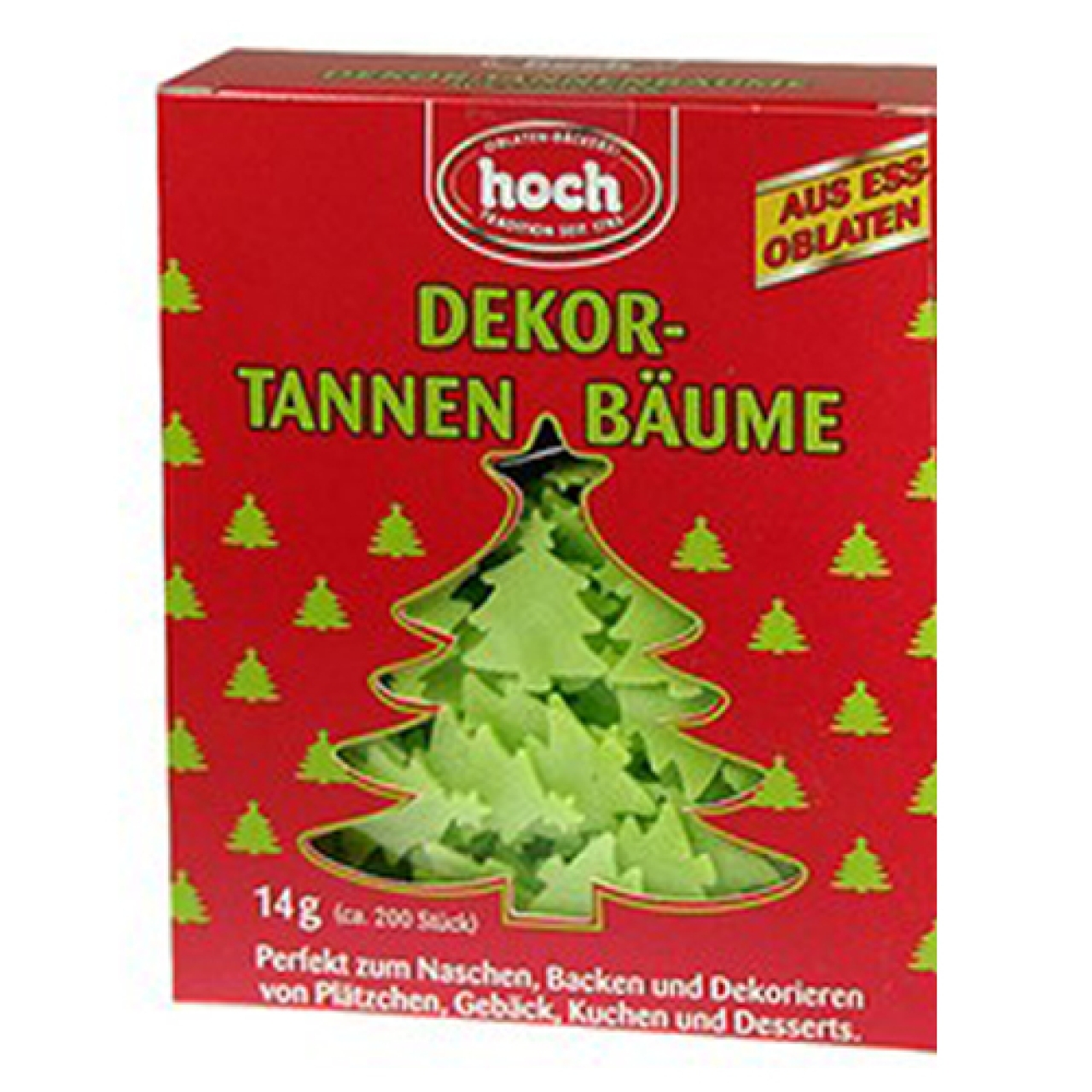 Oblaten-Bäckerei hoch, Essoblaten-Streudekor "Tannenbäume", Hellgrün, 14 g = ca. 200 Stück