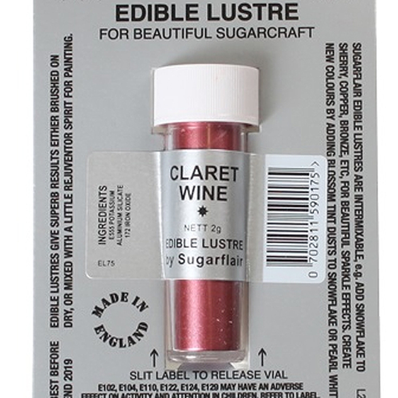 Sugarflair Lebensmittelfarbe Pulver Bordeaux Rot, Claret Wine, 2 g
