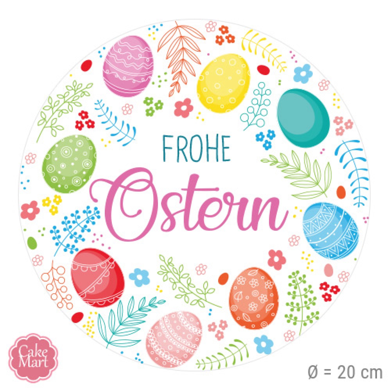Tortenaufleger "Frohe Ostern", aus Oblate, bunt, rund, 20 cm, CAKEMART