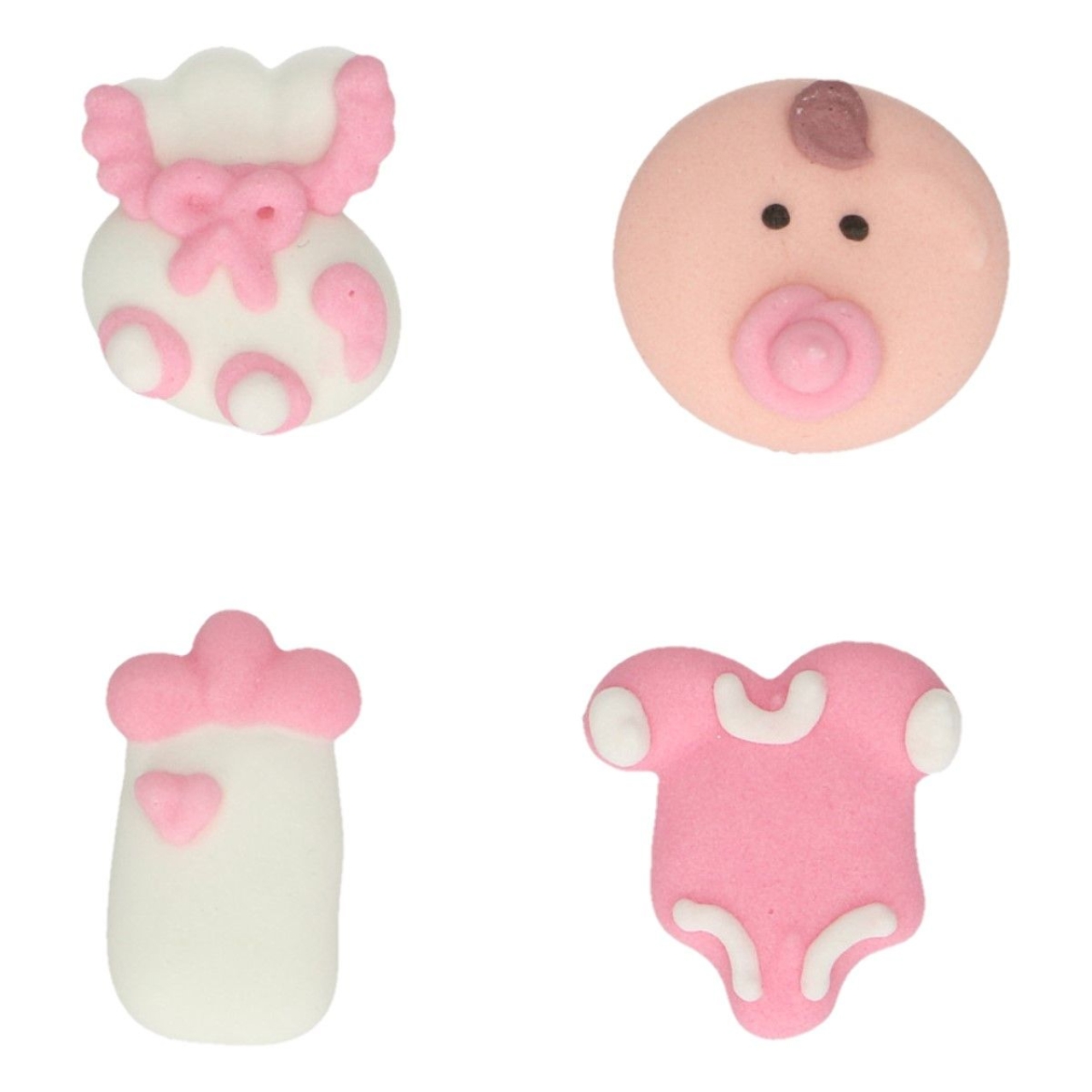 Zuckerdekor "Baby Shower Rosa", 8 Stück, Weiß & Pink, glutenfrei, 2 x 2 cm, FunCakes