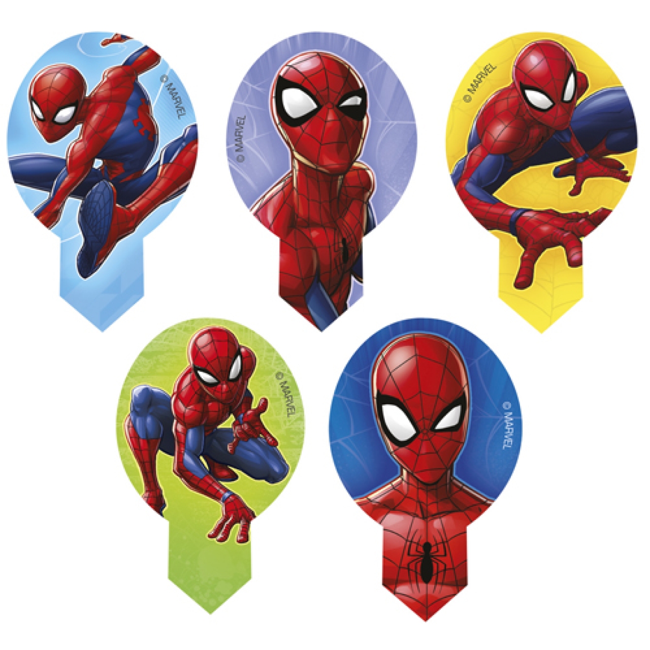 deKora, Muffin-Aufleger "Spiderman", aus Oblatenpapier, Rot, Blau, Gelb & Grün, 20 Stück