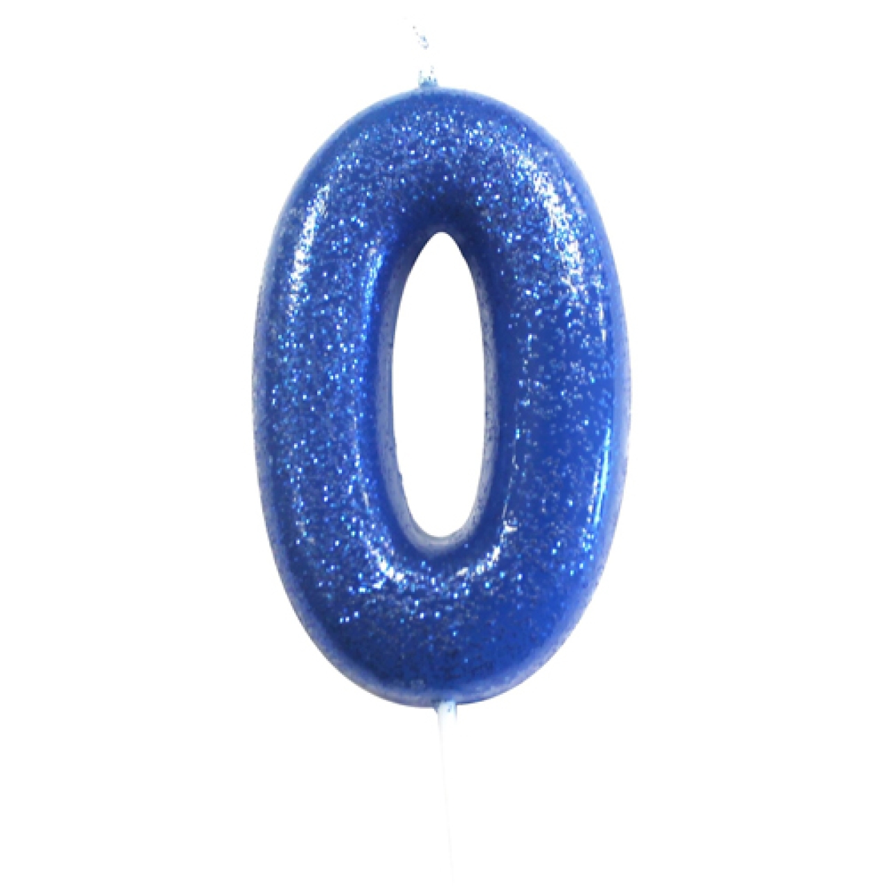 Geburtstagskerze "Zahl 0", Blau mit Glitzer, 7 cm
