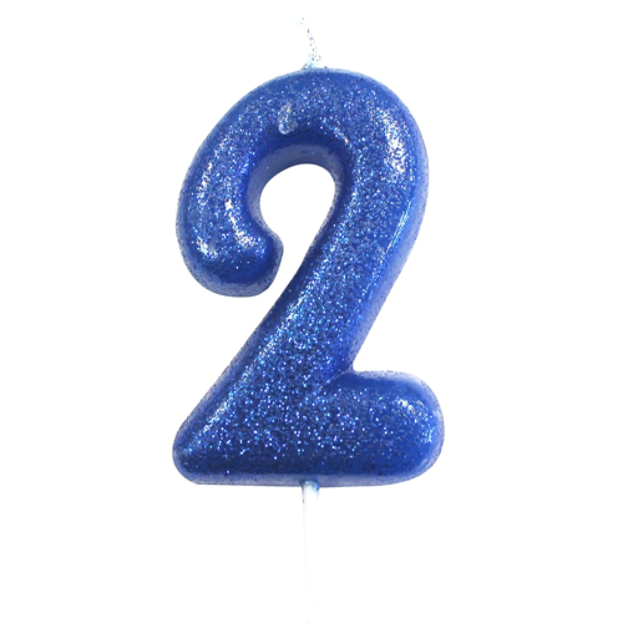 Geburtstagskerze "Zahl 2", Blau mit Glitzer, 7 cm