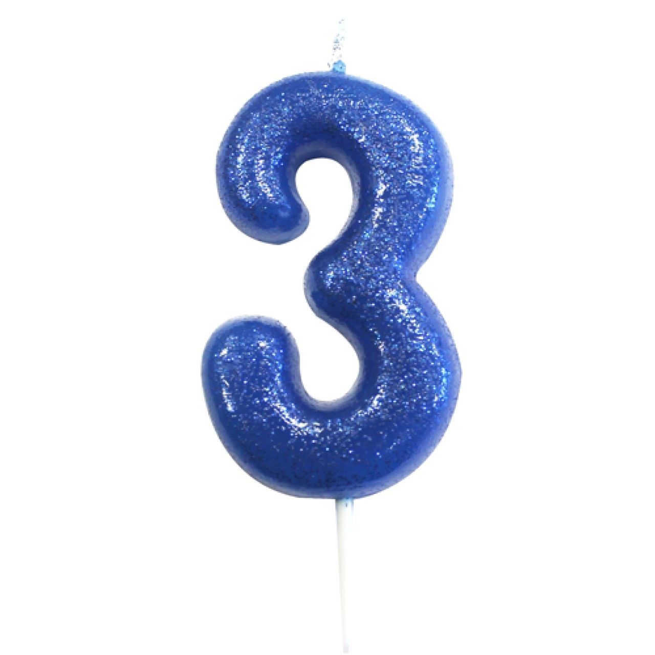 Geburtstagskerze "Zahl 3", Blau mit Glitzer, 7 cm