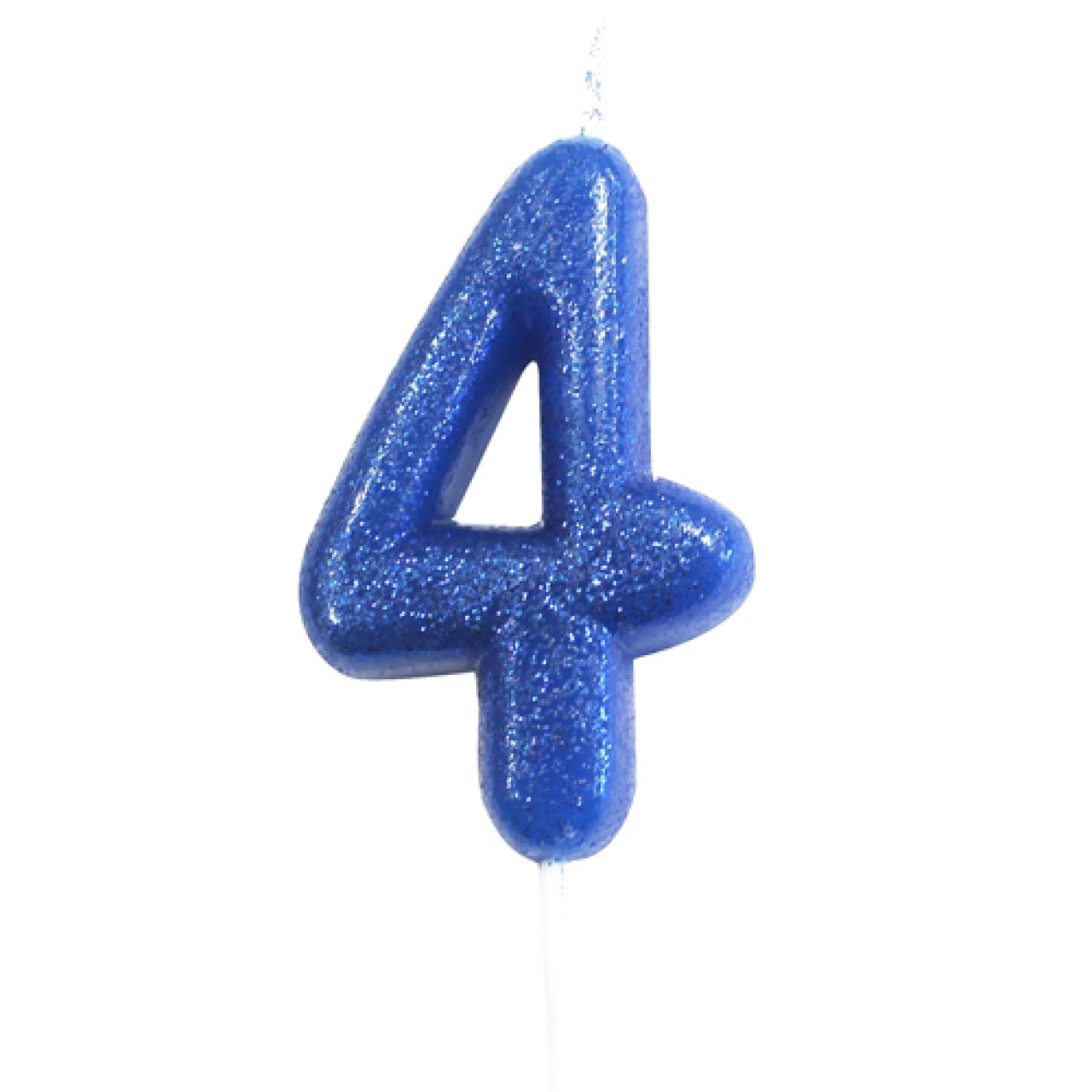 Geburtstagskerze "Zahl 4", Blau mit Glitzer, 7 cm