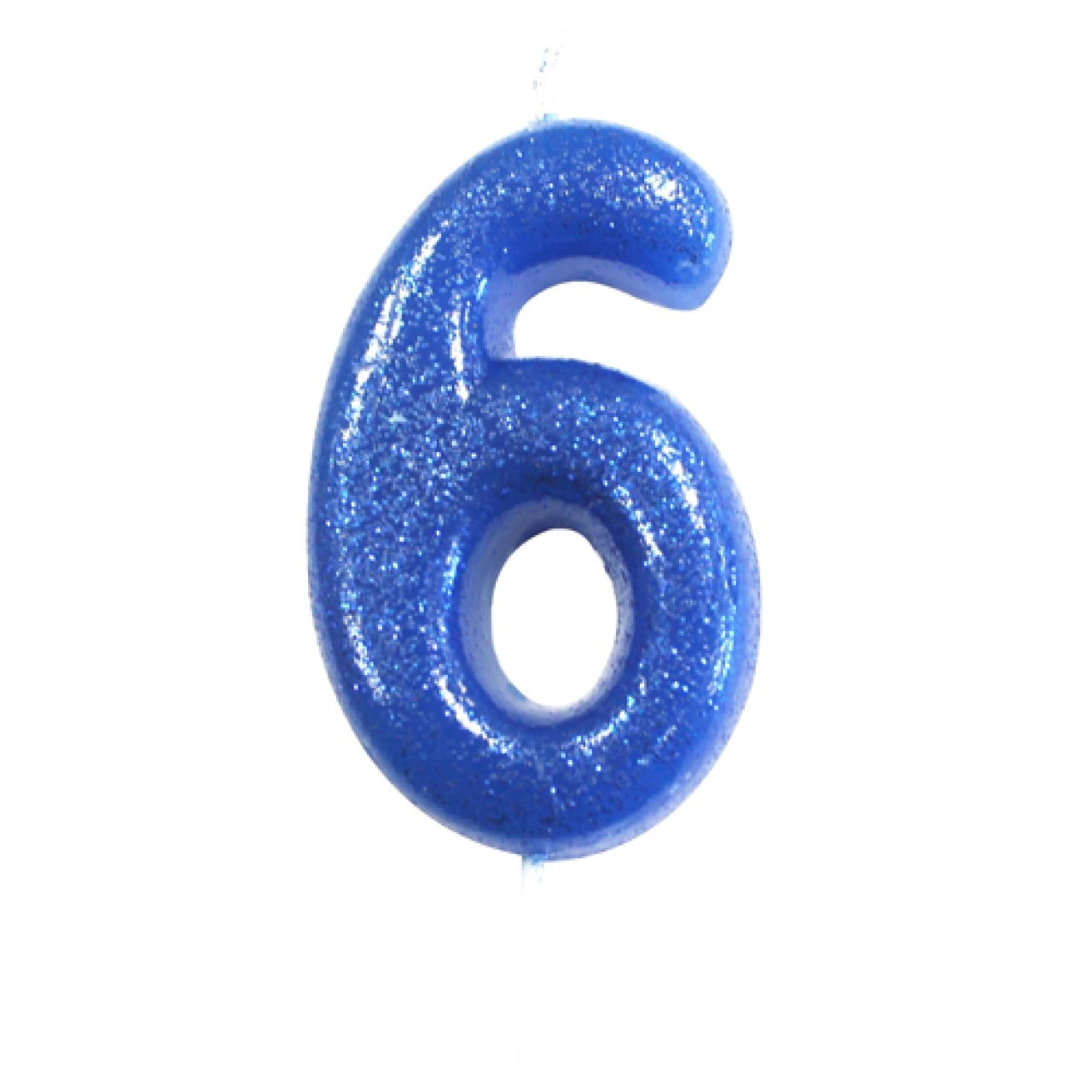 Geburtstagskerze "Zahl 6", Blau mit Glitzer, 7 cm
