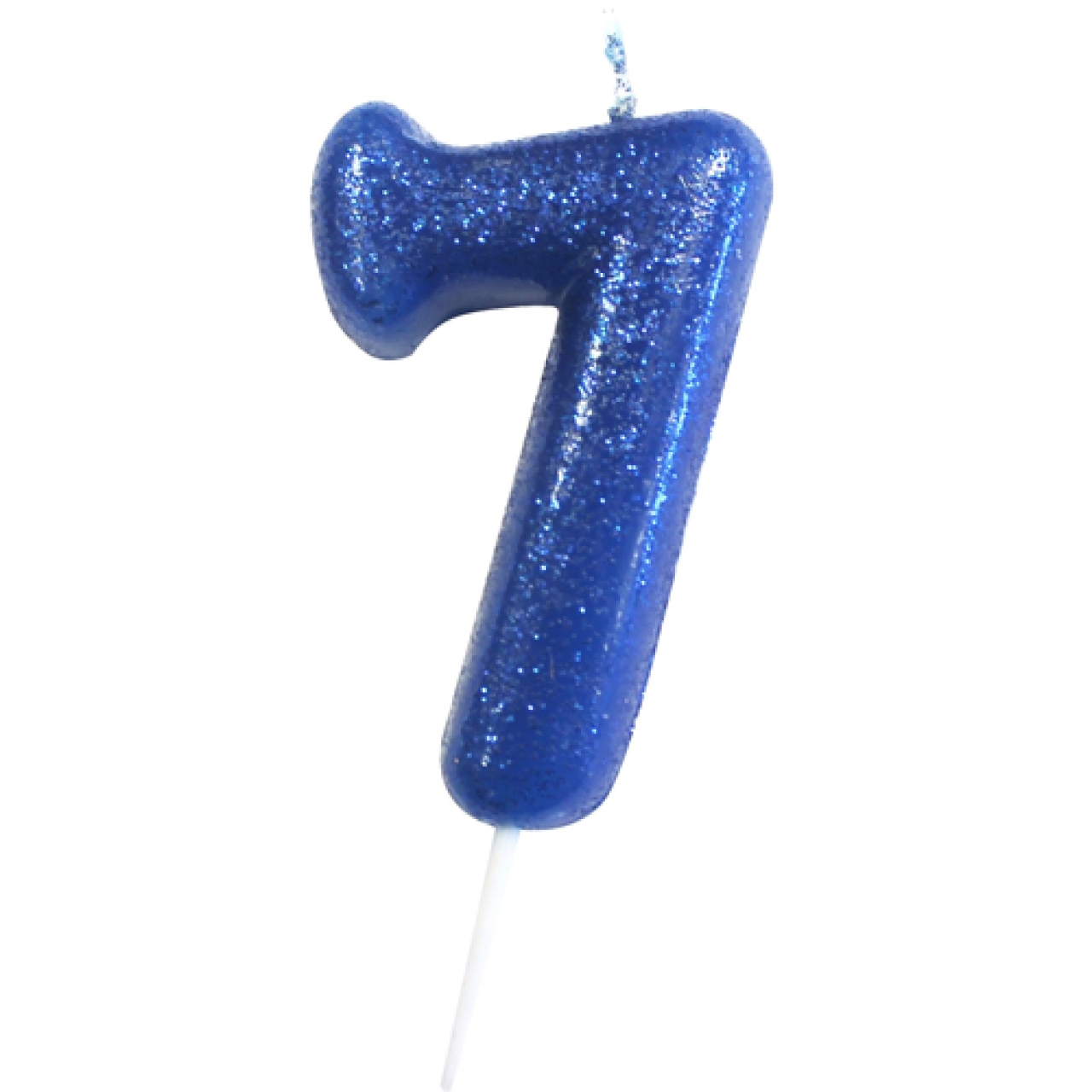 Geburtstagskerze "Zahl 7", Blau mit Glitzer, 7 cm