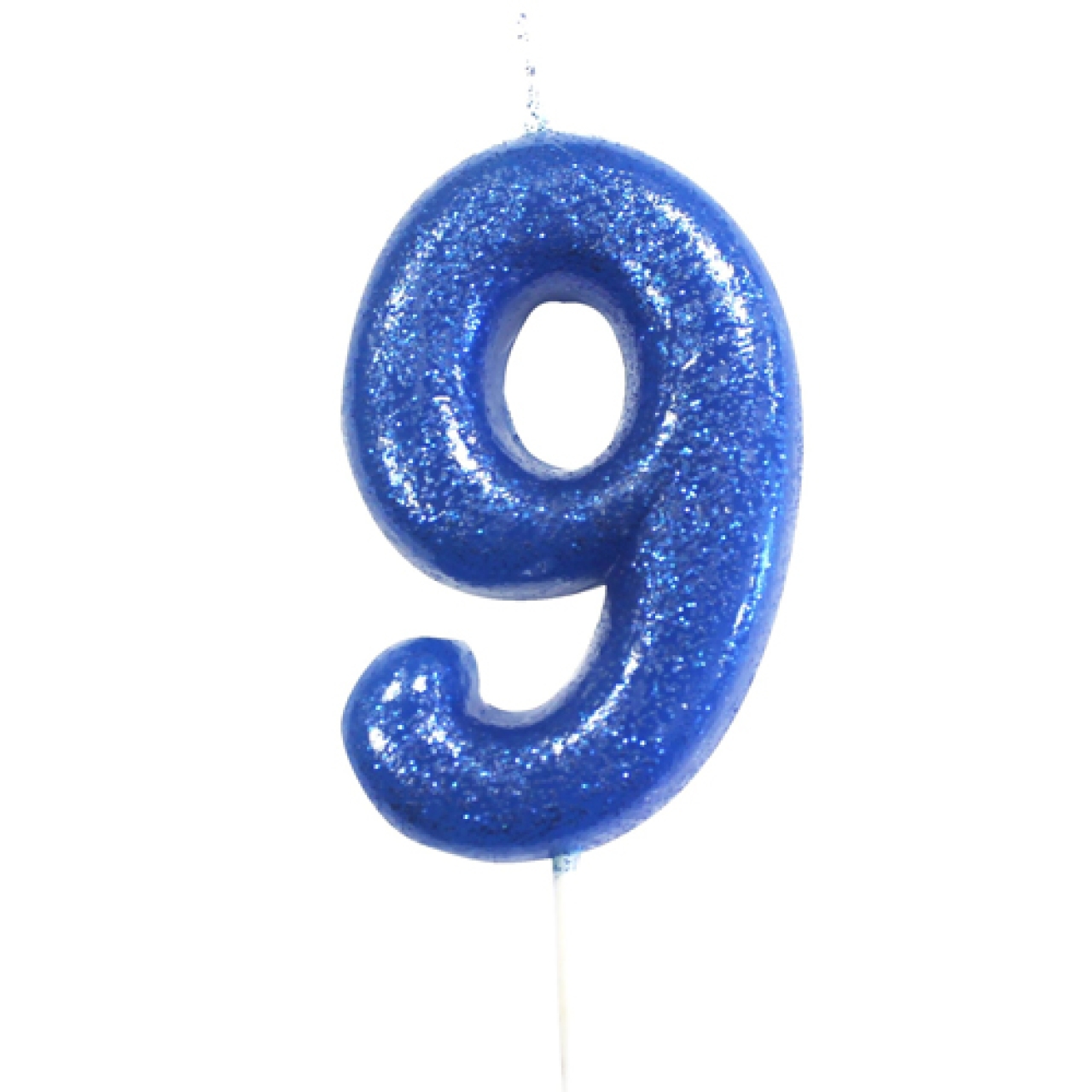 Geburtstagskerze "Zahl 9", Blau mit Glitzer, 7 cm