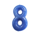 Geburtstagskerze "Zahl 8", Blau mit Glitzer, 7 cm